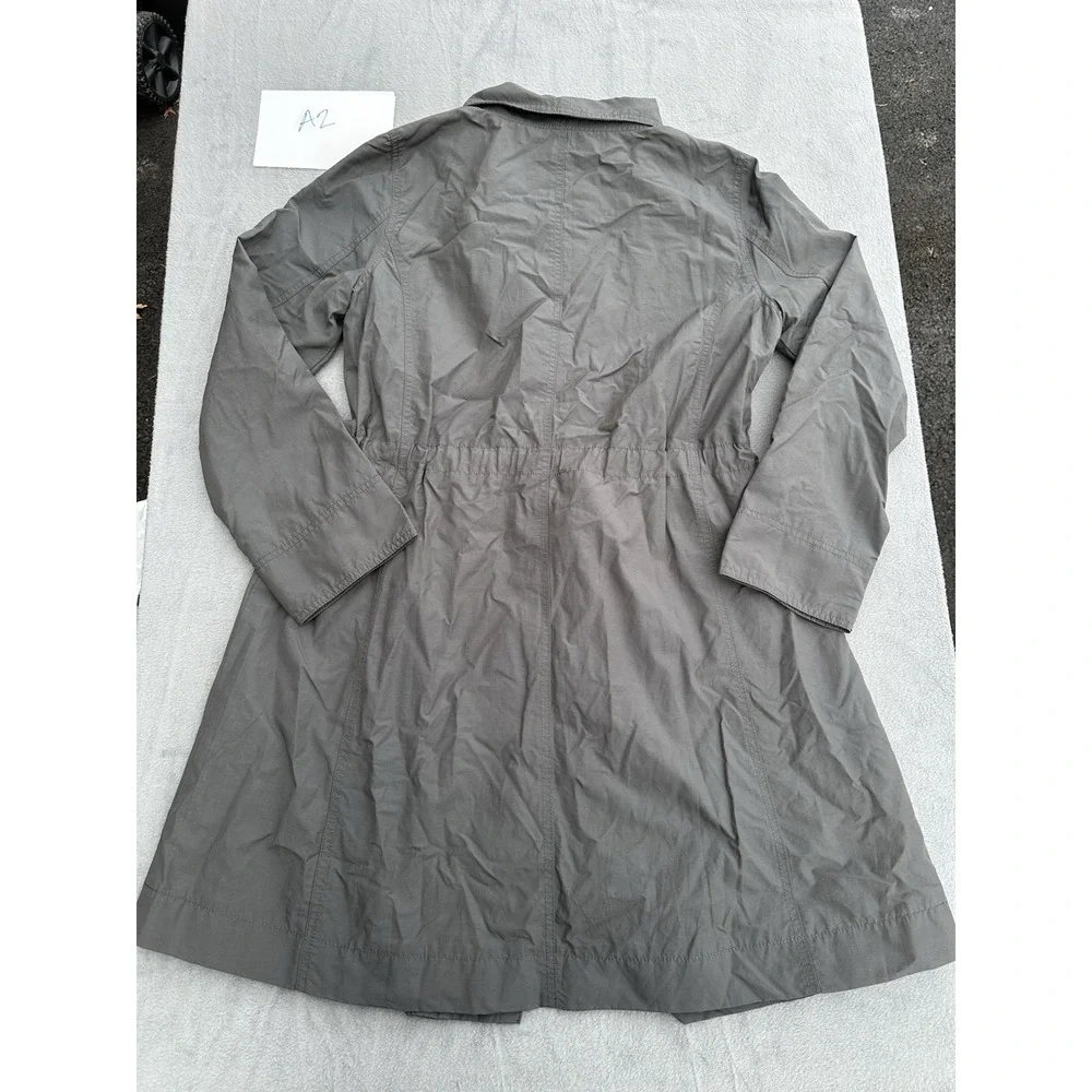 Eileen Fisher S Gray Organic Cotton Nylon A-Line Coat Jacket Drawstring Waist